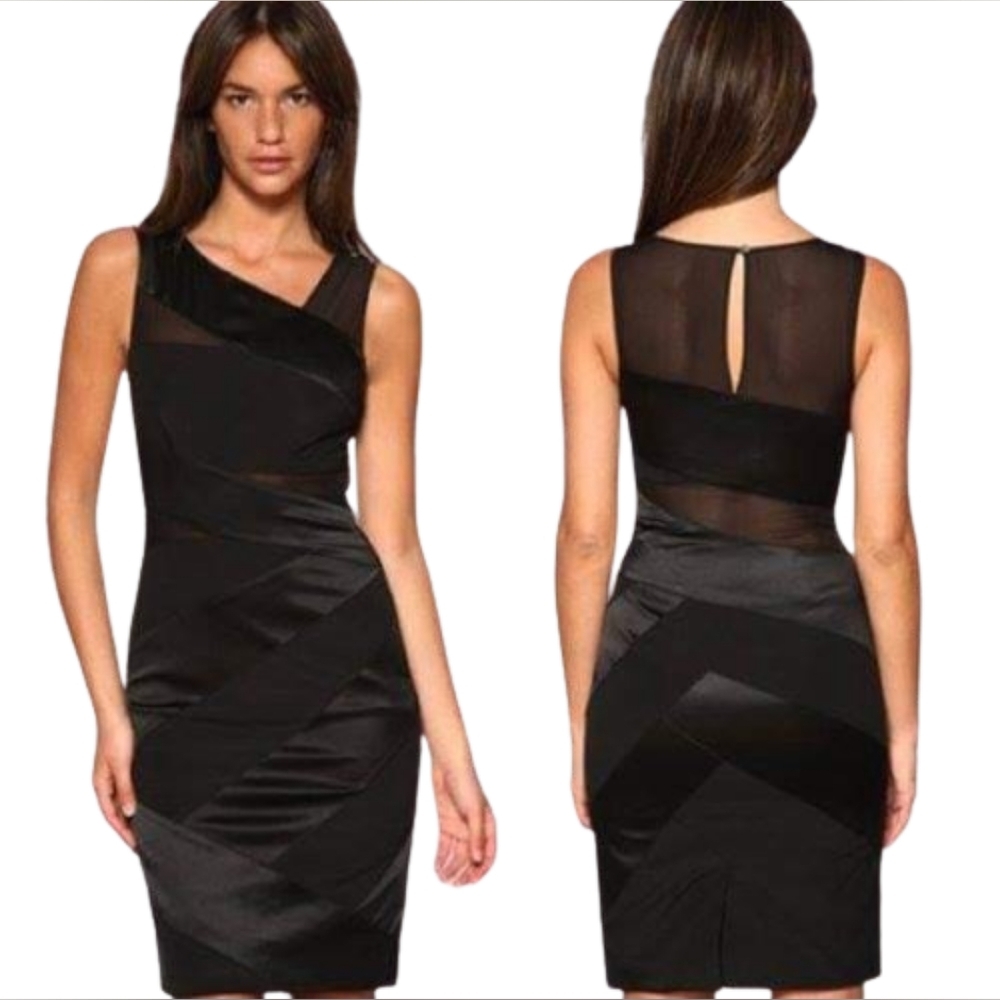 Karen Millen Black V-neck Silk Bodycon Sleeveless Mini Dress Womens Size 6